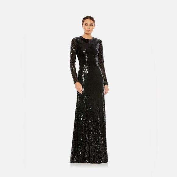 Mac Duggal Black Sequin Open Back Long Sleeve Dress - Picture 4 of 8